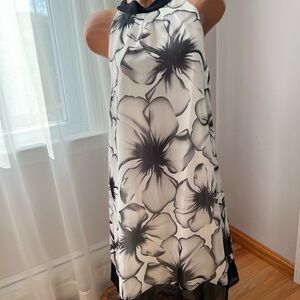 Elegant Black and White Floral Midi Dress